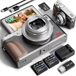 5K Digital Cameras 64MP 18X Compact Video Camera with 2 Batteries for Youtube - Picture 1 of 8