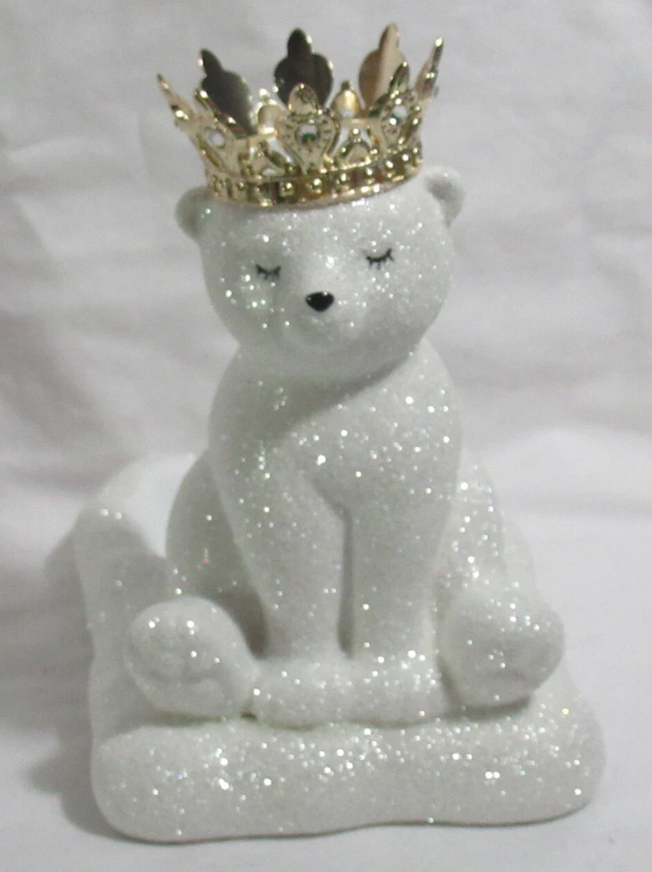 Bath & Body Works Foaming Soap Holder Ceramic Gold Crown Glitter Polar Bear Cub