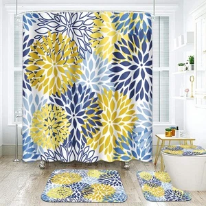 Spring Floral Bathroom Set with Shower Curtain and Rugs and Accessories, Blue... - Picture 1 of 8