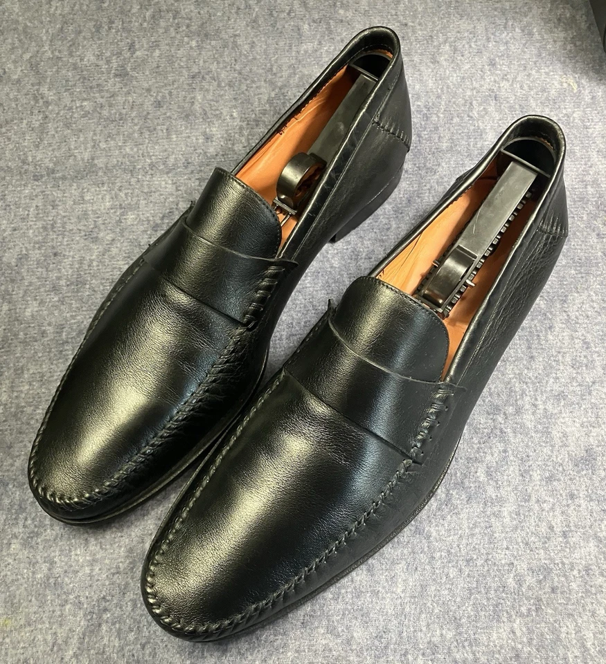 Zapatos Mocasines Santoni Para Hombre 11.5 D Cuero Negro Hechos en Italia Sin Cordones Foto 1 de 4