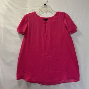 Ann Taylor Factory Women's Pink Flutter Sleeve Keyhole Front Blouse Pink Size L - Picture 1 of 10