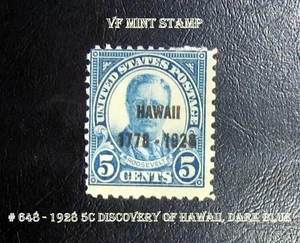 Great VF Mint US Stamp # 648 - 1928 5c Discovery of Hawaii, dark blue - Picture 1 of 3