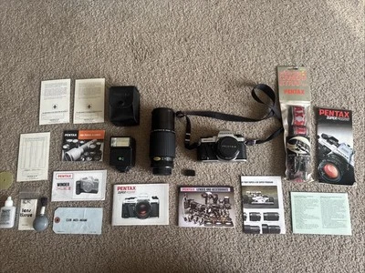 Vintage 80’s Pentax Super Program Camera Bundle 210mm Zoom Strap & Manuals  - Image 1 of 4
