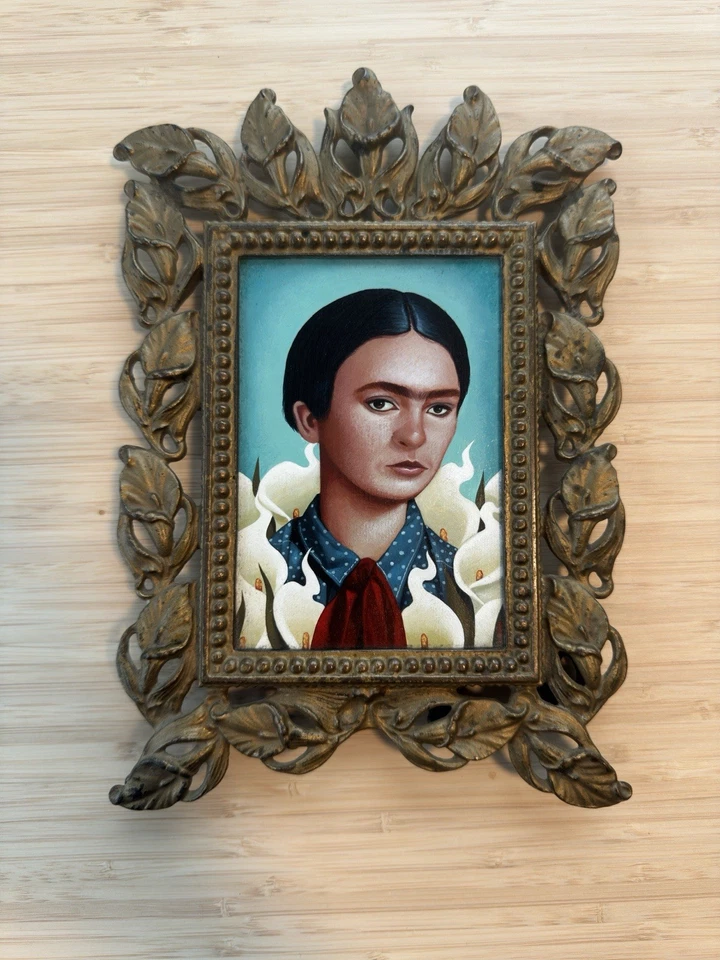 Pintura Rara Gustavo Rimada “Pequeña Friducha” Frida Khalo con Marco Antiguo Foto 1 de 3