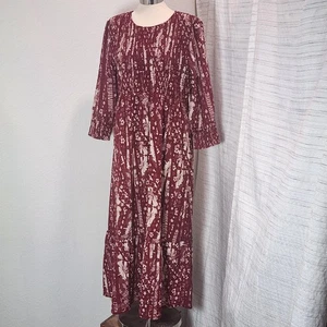 Vestido boho suave envolvente para mujer 14 borgoña floral maxi calado manga larga - Imagen 1 de 15