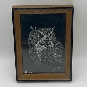 Arte rasguño grabado original vintage gran búho cornudo de Stroman 5,75x4,25 20 - Imagen 1 de 3