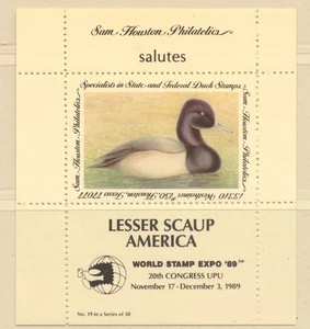 USA Sam Houston Duck Company World Stamp Expo '89 Lesser Scaup America MNH - Picture 1 of 2