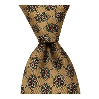 Corbata HERMES 7160 FA 100 % seda para hombre FRANCIA de lujo geométrica bronceada/verde usada en excelente estado rara Foto 1 de 4