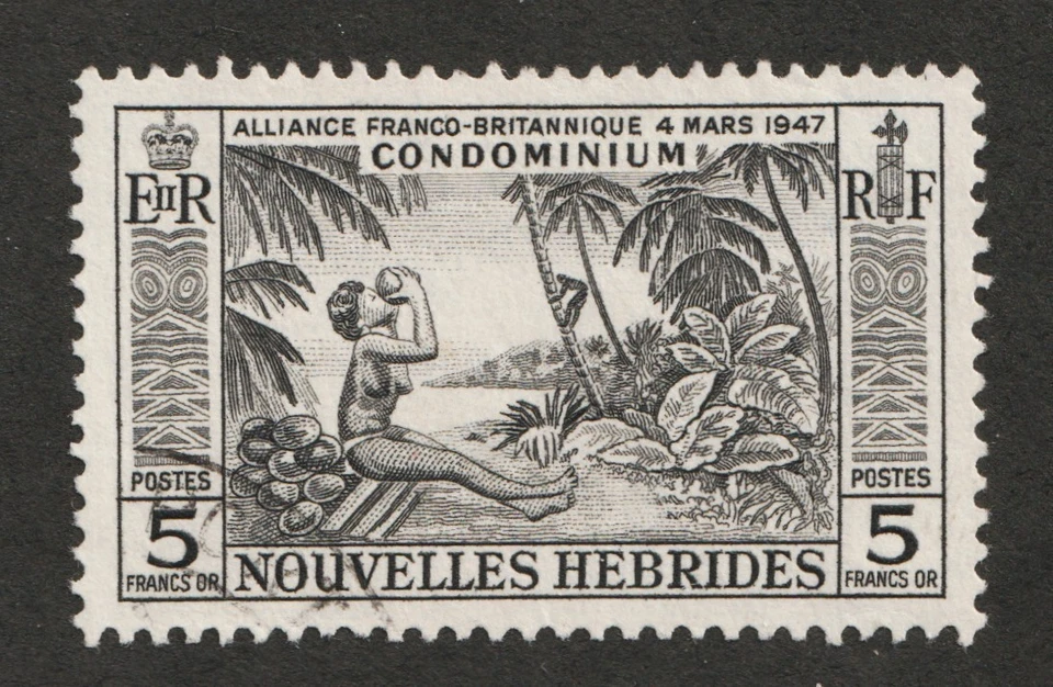 1957 FR. New Hebrides Sc# 108 - 5 Francs, Cultural, Used stamp Cv$39.50 - Image 1 of 1