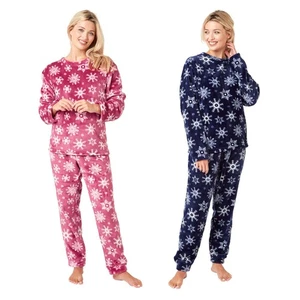 Ladies Snowflake Fleece Pyjamas Womens Pajamas Warm PJ Set - Picture 1 of 5