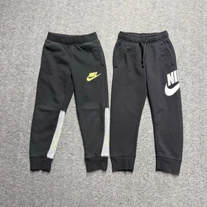 Lot of 2 Nike Jogger Sweatpants Youth Small 4-5 Black/Gray Logo Graphic Athletic - Picture 1 of 6