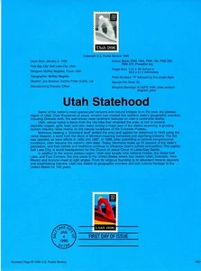 1996 USPS Souvenir Page 32¢ UTAH STATEHOOD #9601 w/Watermark Archival - Picture 1 of 1