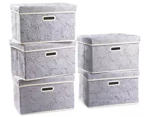 PRANDOM Foldable Storage Bins with Lids, 5-Pack, Grey, 14.9"x9.8" - Picture 1 of 6