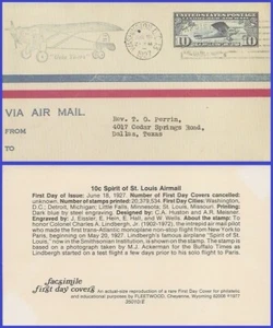 USA5 #C10 ADDR FACSIMILE FDC   Lindberg's Plane - Picture 1 of 1