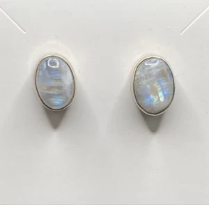 Sterling Silver Moonstone Post Earrings - Picture 1 of 5