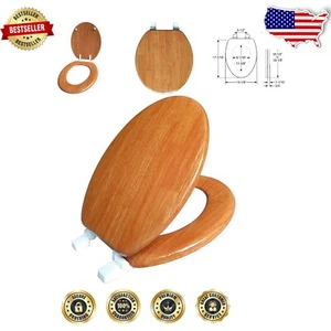 Molded Wood Round Toilet Seat with Quick Install Hinge - Bathroom Essential - Picture 1 of 9