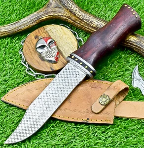 LAMA IN ACCIAIO J2 FATTA A MANO PERSONALIZZATA. COLTELLO BOWIE, COLTELLO DA CACCIA, CON FODERO, SN-1794 - Foto 1 di 10