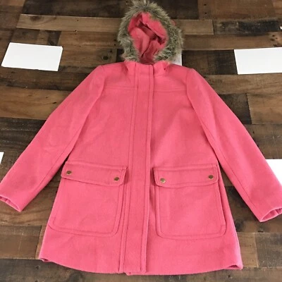 J. Crew Womens City Coat Overcoat Full Zip Snap Hooded Wool Poly Blend Sz 0 Zero - Image 1 of 4