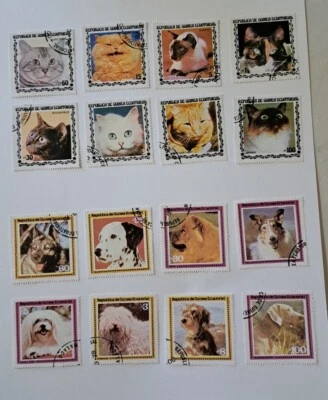 Estampillas postales jumbo - 1976-1977 Guinea Ecuatorial - gatos y perros - usadas NH Foto 1 de 4