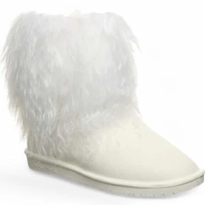 Bearpaw Boo White Shearling Wool Lined Curly Lamb Fur Mongolian Sherpa Boots 8 - Picture 1 of 7