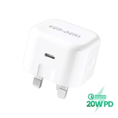 Ven-Dens 20W PD Fast Charger Adapter Plug USB-C for iPhones Android iPad Tablets - Image 1 of 4