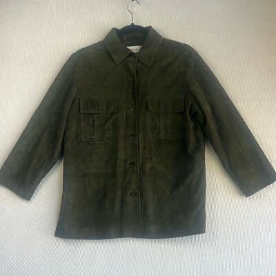 Chaqueta chamarra 100 % cuero gamuza para mujer talla 12 verde oliva Jones New York Foto 1 de 4