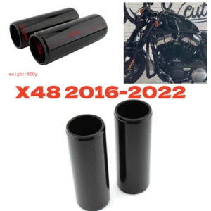 2X Black CNC Motorbike Cut Front Fork Boot Slider Cover For Harley x48 2016-2022 - Foto 1 di 11