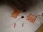 Marx Dollhouse Miniatures Crib,Playpen Plus 2 Dolls & Bear #126