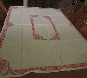 Vintage Tischdecke Elfenbein Stickerei Kreuzstich Landhaus Shabby Rose 48 x 62 - Bild 1 von 4