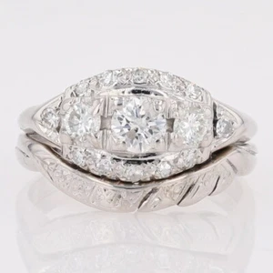 .65ctw Diamond Solitaire with Accents Wedding Set Rings 14k White Gold Size 6.5 - Picture 1 of 7