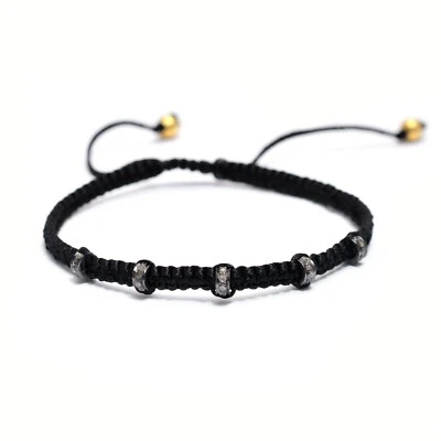 Shweta Creations Macrame Thread Bracelet 7.5 in Diamond Bead 925 Sterling Silver - Image 1 of 4