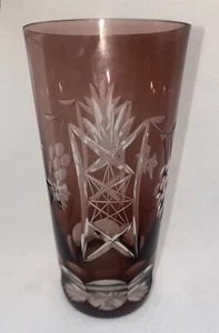 VTG German Traube Crystal Highball Tumbler Glass Purple Amethyst Cut to Clear - Picture 1 of 7