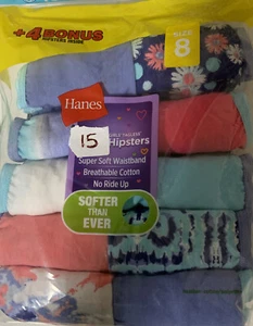 🧷 Hanes Youth Girls' 👉15 Pack Super Soft Tagless Hipster Underwear Size 8 🆕 - Picture 1 of 2