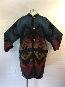 VTG Woolrich Nordic Navajo Long Coat Blanket Southwestern Jacket M/L - Picture 1 of 6