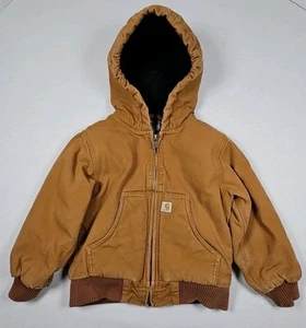 Chaqueta aislante forrada con capucha cremallera completa de lona Carhartt Duck talla 4T - Imagen 1 de 16
