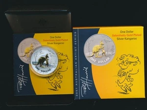 Australia: 2007 $1 Kangaroo Rolf Harris selectively gold plated in Case Cat $120 - Imagen 1 de 1