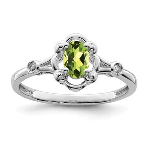 Sterling Silver Rhodium-plated Peridot & Diamond Ring Size 10 - Picture 1 of 5