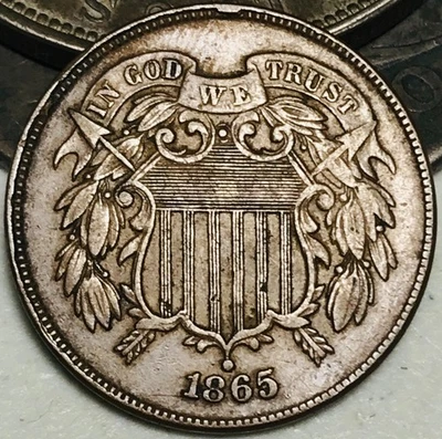 1865 Two Cent Piece 2C FULL MOTTO Civil War Era US Copper Coin CC28122 - Image 1 of 4