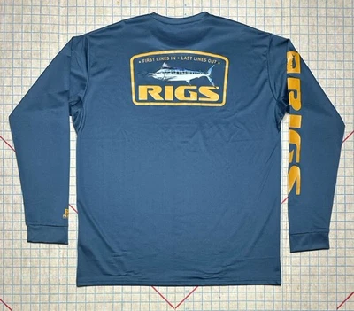 Rigs Performance Fishing Shirt XL 50+ UPF Blue Long Sleeve Vented Mesh Underarm - Image 1 of 4