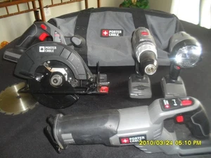 Porter Cable 18 V Combo Set/4 Circular Saw. Resiprocating Saw. Drill. Flasglight - Picture 1 of 4