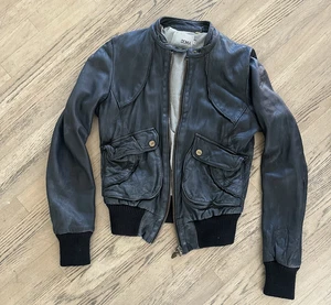 Chaqueta Bomber Doma Mezcla Cuero Cuello A Presión Cremallera Recortada Negra Para Mujer’s Med - Imagen 1 de 9