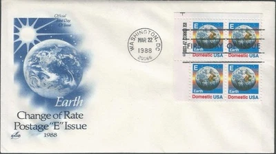 Scott 2277 FDC with block of 4 - 25 cent - 1988 - Domestic E Rate - Earth - FDOI - Image 1 of 2
