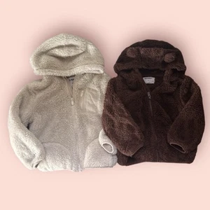 OLD NAVY Kids Jacket Lot 3T 4T Brown White Hood Light Coat Girls Boys Fuzzy Ears - Picture 1 of 5