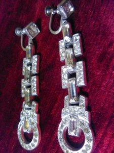 Antike Art Deco Ohrringe, geometrisches Design, Paste Kristalle, Made in 20er Jahre - Bild 1 von 9