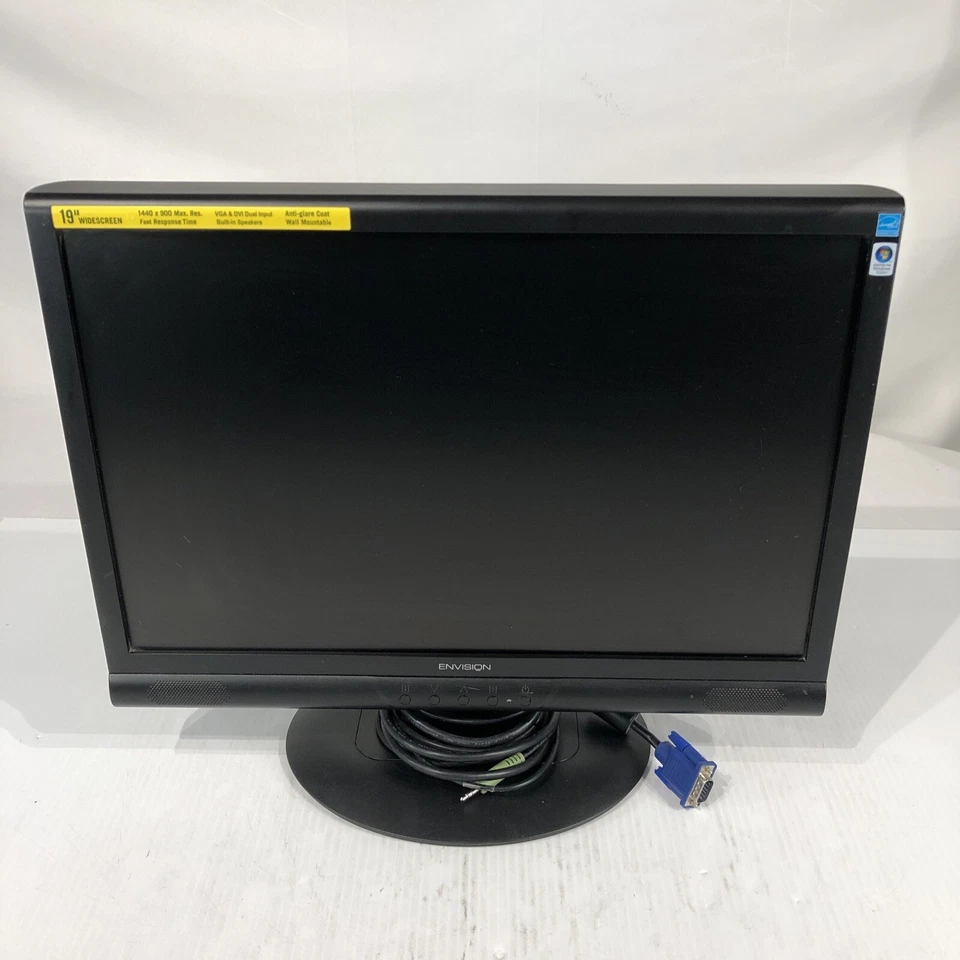 19" LCD Monitor Envision G19LWK 1440x900 HP With Audio and VGA Cables. - Image 1 of 4