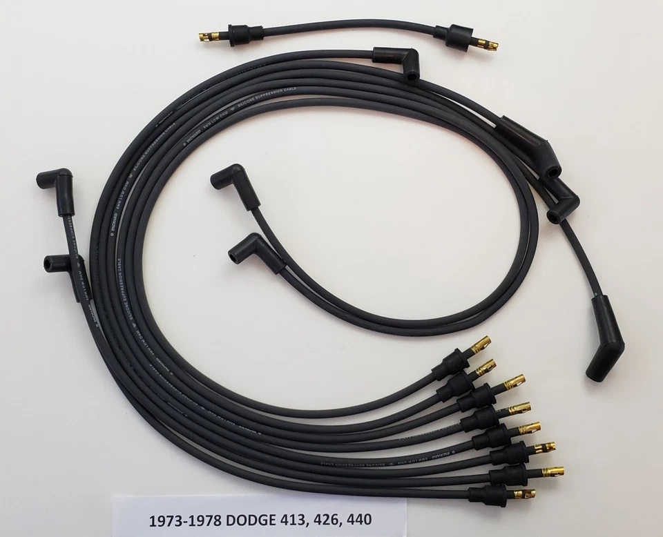 1973-1978 DODGE 400 440 BIG BLOCK BLACK 8mm Spiral Spark Plug Wires POINTS CAP  - Image 1 of 1