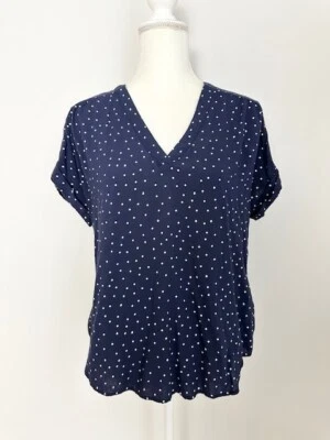 Blusa para mujer Gap talla M azul marino blanco lunares cuello en V plisada mangas cortas Foto 1 de 4