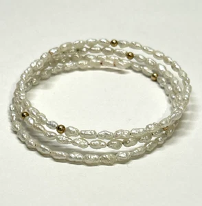 Genuine Freshwater Pearls Memory Wire Wrap Bracelet - Picture 1 of 3
