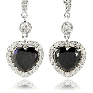 Pendientes de palanca trasera de halo con diamantes en forma de corazón 3,82 TCW oro blanco de 14 K elegantes negros - Imagen 1 de 6