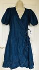 Primark Blue Denim Frill Wrap Dress Puff Sleeves Size UK 8 RRP £15